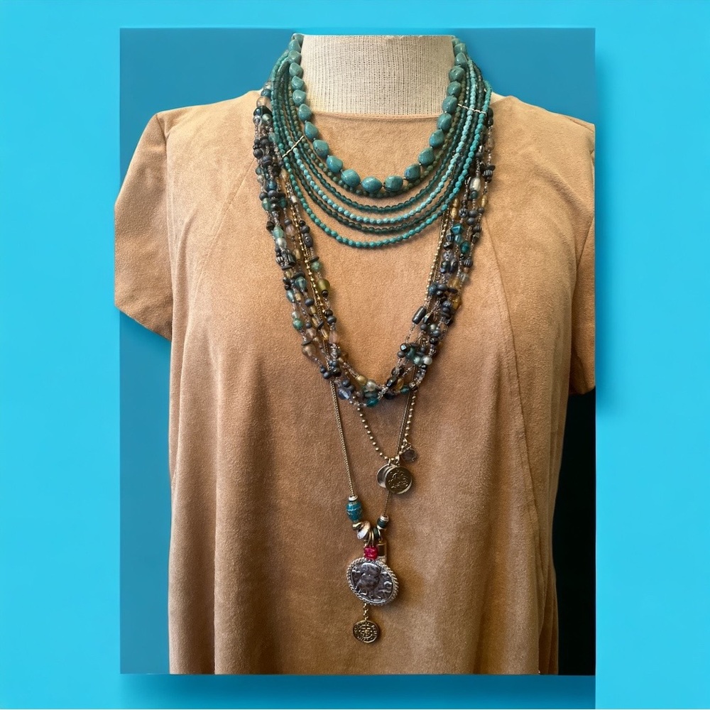 Set of 4 Necklace Lot Iris Apfel Style Faux Turquoise